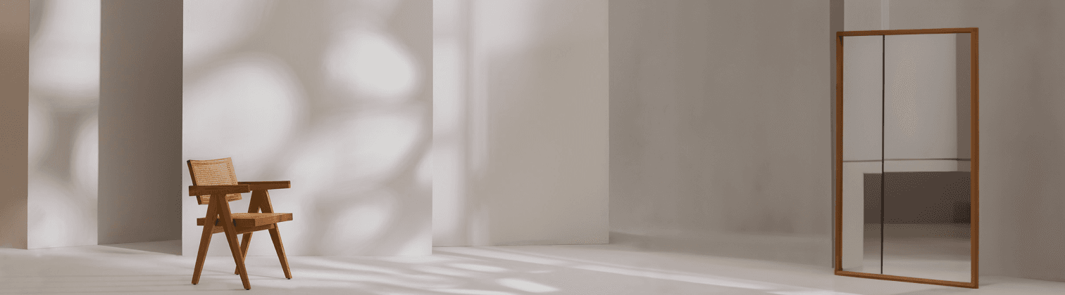 Geräumige Umkleidekabine mit Spiegel und Stuhl aus Holz